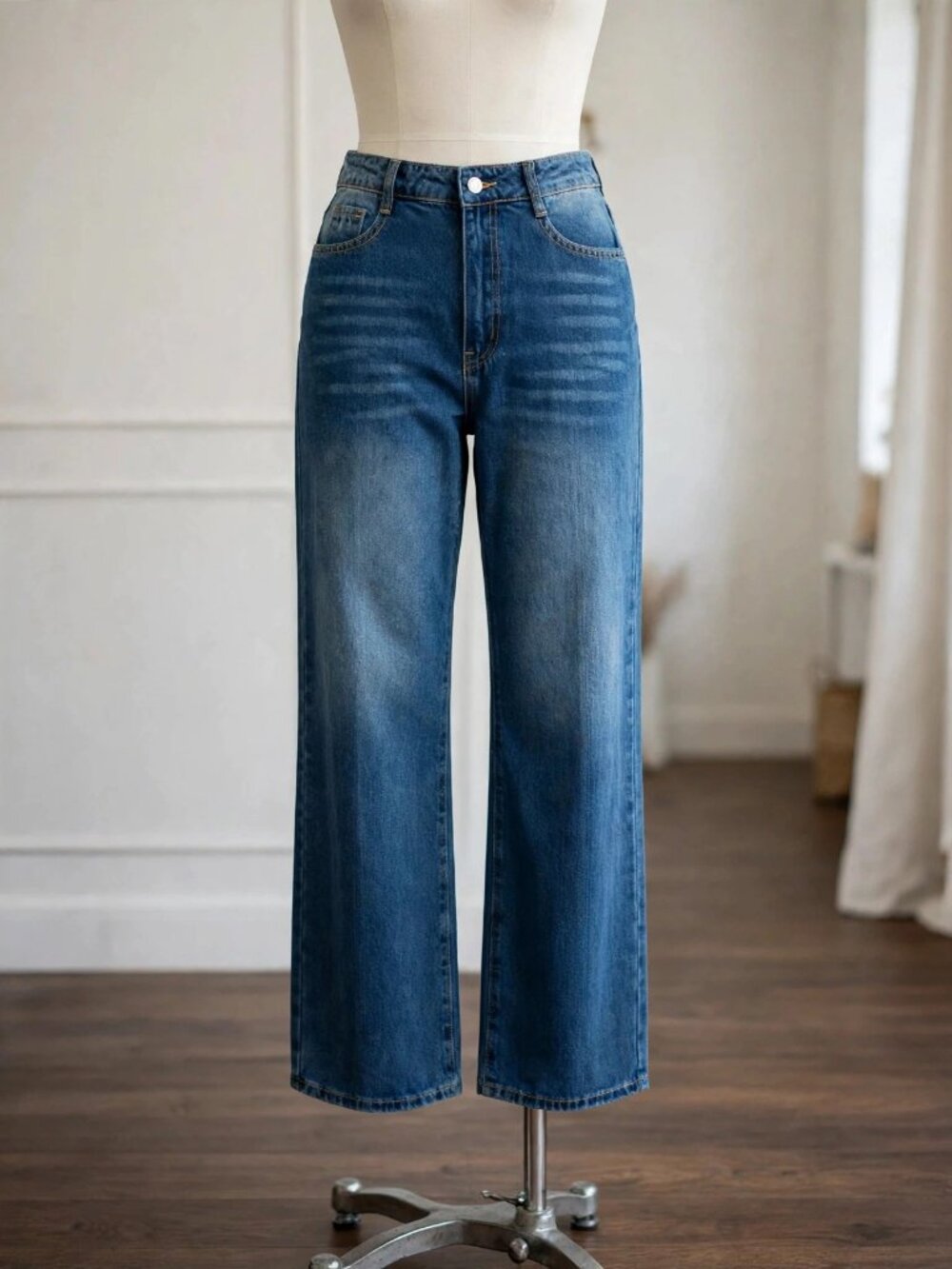 High-Waisted Wide-Leg Blue Denim Jeans Size S